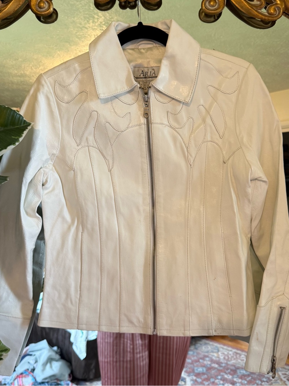 Aria white leather biker jacket